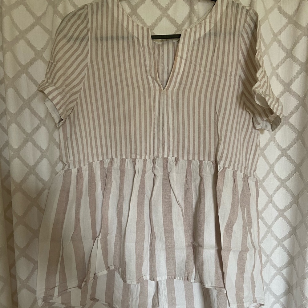 Anthropologie Striped Linen Flowy Top
